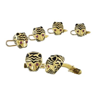 David Webb DAVID WEBB KINGDOM 18K YELLOW GOLD CHEETAH 4 STUD BUTTON CUFF LINKS