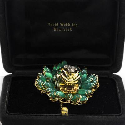 David Webb DAVID WEBB KINGDOM PLATINUM 18K YELLOW GOLD DIAMOND TIGER CHRYSOPRASE BROOCH