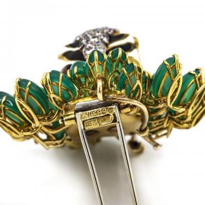 David Webb DAVID WEBB KINGDOM PLATINUM 18K YELLOW GOLD DIAMOND TIGER CHRYSOPRASE BROOCH
