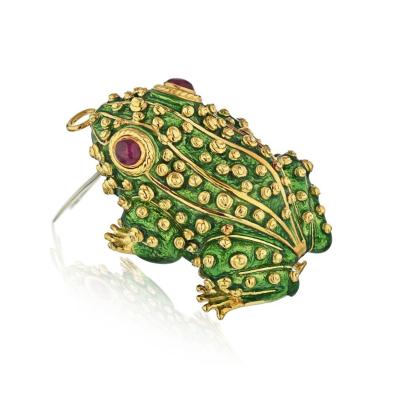 David Webb DAVID WEBB KINGDOM PLATINUM 18K YELLOW GOLD GREEN ENAMEL FROG BROOCH