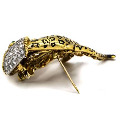 David Webb DAVID WEBB LEOPARD 18K YELLOW GOLD DIAMOND EMERALD PENDANT AND BROOCH