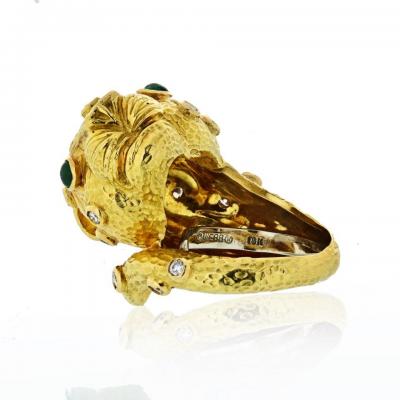 David Webb DAVID WEBB LEOPARD 18K YELLOW GOLD GREEN EMERALDS DIAMONDS RING