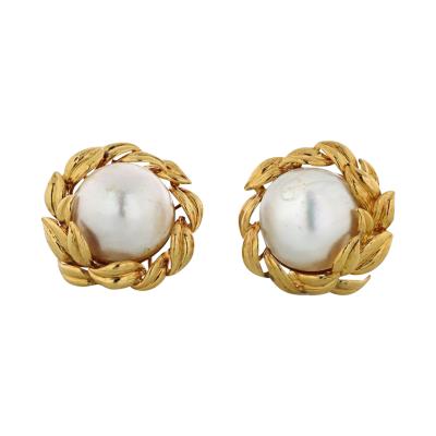 David Webb DAVID WEBB MABE PEARL 18K YELLOW GOLD CLIP EARRINGS