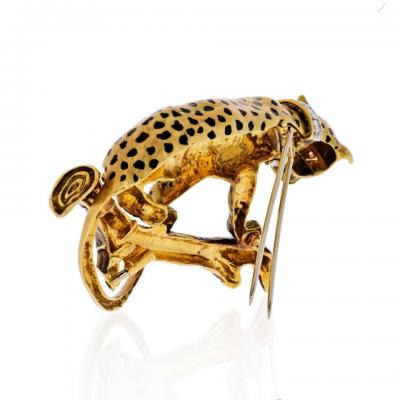 David Webb DAVID WEBB PANTHERE PLATINUM 18K YELLOW GOLD BROWN AND BLACK ENAMEL BROOCH