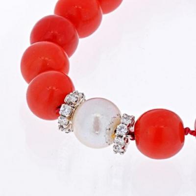 David Webb DAVID WEBB PLATINUM 18K WHITE GOLD CORAL DIAMOND AND PEARL BEAD NECKLACE