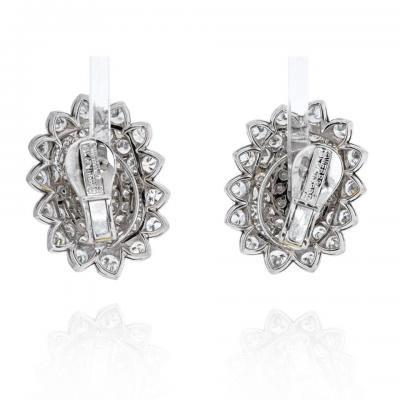 David Webb DAVID WEBB PLATINUM 18K WHITE GOLD OVAL AND ROUND CUT DIAMOND CLUSTER EARRINGS