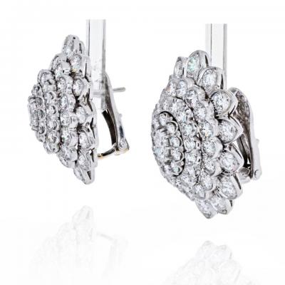 David Webb DAVID WEBB PLATINUM 18K WHITE GOLD OVAL AND ROUND CUT DIAMOND CLUSTER EARRINGS