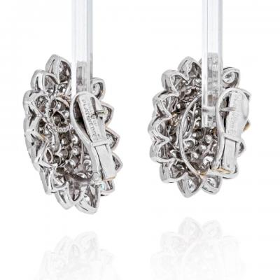 David Webb DAVID WEBB PLATINUM 18K WHITE GOLD OVAL AND ROUND CUT DIAMOND CLUSTER EARRINGS