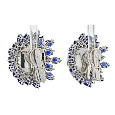 David Webb DAVID WEBB PLATINUM 18K WHITE GOLD SAPPHIRE DIAMOND PEARL EARRINGS