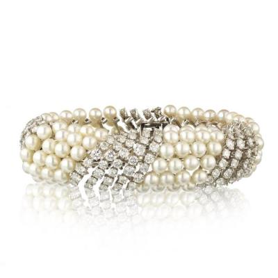 David Webb DAVID WEBB PLATINUM 18K WHITE GOLD WHITE PEARL DIAMOND BRACELET