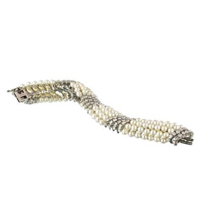 David Webb DAVID WEBB PLATINUM 18K WHITE GOLD WHITE PEARL DIAMOND BRACELET