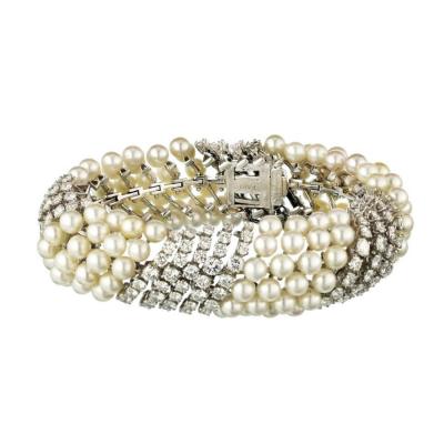 David Webb DAVID WEBB PLATINUM 18K WHITE GOLD WHITE PEARL DIAMOND BRACELET