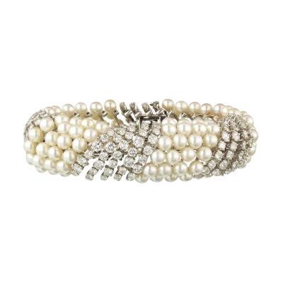 David Webb DAVID WEBB PLATINUM 18K WHITE GOLD WHITE PEARL DIAMOND BRACELET