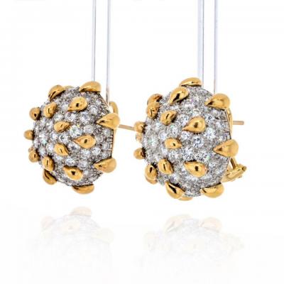 David Webb DAVID WEBB PLATINUM 18K YELLOW GOLD 16 CARATS DIAMOND DOME CLIP EARRINGS