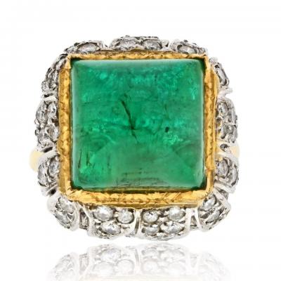 David Webb DAVID WEBB PLATINUM 18K YELLOW GOLD 1960S GREEN EMERALD SUGARLOAF RING