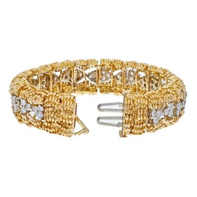 David Webb DAVID WEBB PLATINUM 18K YELLOW GOLD 1960S ROUND DIAMOND OPENWORK BRACELET