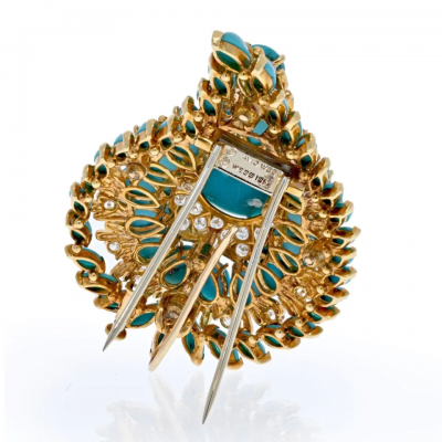 David Webb DAVID WEBB PLATINUM 18K YELLOW GOLD 1970S TURQUOISE AND DIAMOND