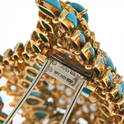 David Webb DAVID WEBB PLATINUM 18K YELLOW GOLD 1970S TURQUOISE AND DIAMOND