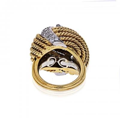 David Webb DAVID WEBB PLATINUM 18K YELLOW GOLD 2 13 CARAT EMERALD CUT TURBAN DIAMOND RING