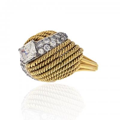 David Webb DAVID WEBB PLATINUM 18K YELLOW GOLD 2 13 CARAT EMERALD CUT TURBAN DIAMOND RING