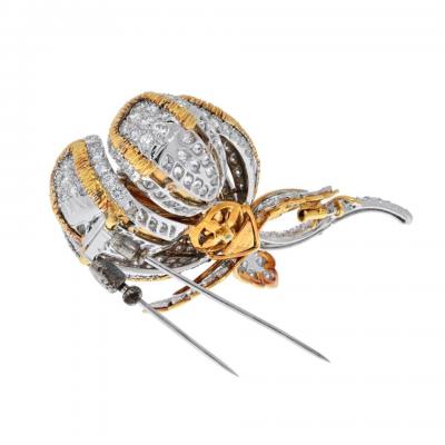 David Webb DAVID WEBB PLATINUM 18K YELLOW GOLD 20 00 CARAT DIAMOND FLOWER BROOCH