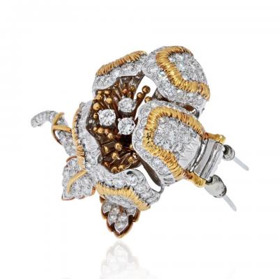 David Webb DAVID WEBB PLATINUM 18K YELLOW GOLD 20 00 CARAT DIAMOND FLOWER BROOCH