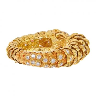 David Webb DAVID WEBB PLATINUM 18K YELLOW GOLD 21 CARATS SCROLL DIAMOND TEXTURED BRACELET