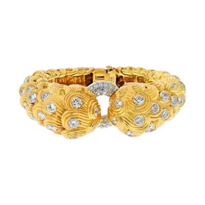 David Webb DAVID WEBB PLATINUM 18K YELLOW GOLD 21 CARATS SCROLL DIAMOND TEXTURED BRACELET