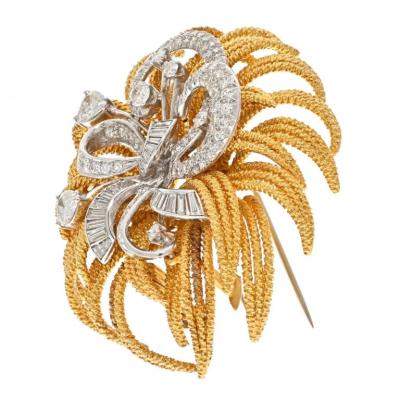 David Webb DAVID WEBB PLATINUM 18K YELLOW GOLD 8 CARAT DIAMOND SPRAY BROOCH