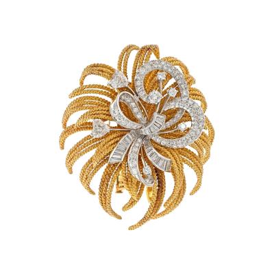 David Webb DAVID WEBB PLATINUM 18K YELLOW GOLD 8 CARAT DIAMOND SPRAY BROOCH
