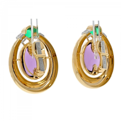 David Webb DAVID WEBB PLATINUM 18K YELLOW GOLD AMETHYST AND CABOCHON GREEN EMERALDS