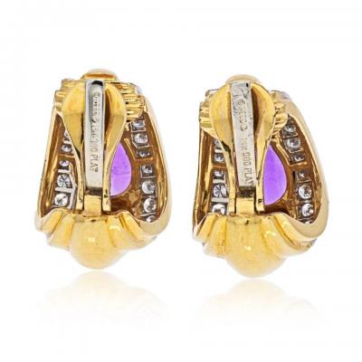 David Webb DAVID WEBB PLATINUM 18K YELLOW GOLD AMETHYST TEARDROP CLIP EARRINGS