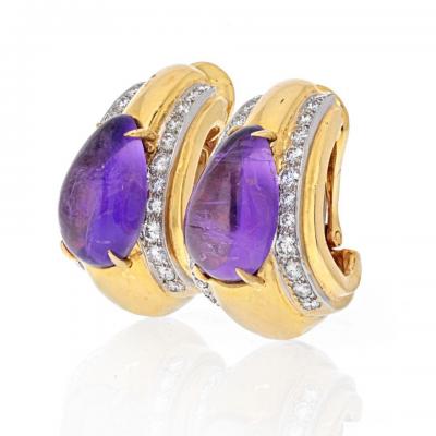 David Webb DAVID WEBB PLATINUM 18K YELLOW GOLD AMETHYST TEARDROP CLIP EARRINGS