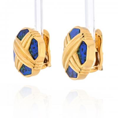 David Webb DAVID WEBB PLATINUM 18K YELLOW GOLD AZURMALACHITE EARRINGS
