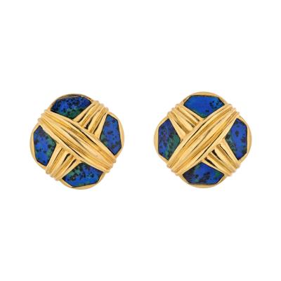 David Webb DAVID WEBB PLATINUM 18K YELLOW GOLD AZURMALACHITE EARRINGS