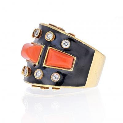 David Webb DAVID WEBB PLATINUM 18K YELLOW GOLD BASTILLE RING