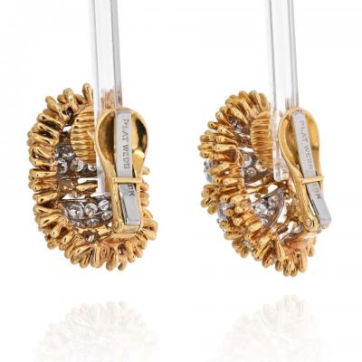 David Webb DAVID WEBB PLATINUM 18K YELLOW GOLD BEADED DIAMOND OVAL CLIP ON EARRINGS