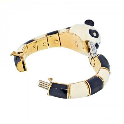 David Webb DAVID WEBB PLATINUM 18K YELLOW GOLD BLACK AND WHITE ENAMEL PANDA BRACELET