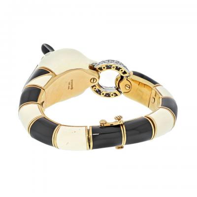 David Webb DAVID WEBB PLATINUM 18K YELLOW GOLD BLACK AND WHITE ENAMEL PANDA BRACELET