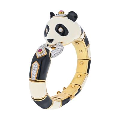 David Webb DAVID WEBB PLATINUM 18K YELLOW GOLD BLACK AND WHITE ENAMEL PANDA BRACELET