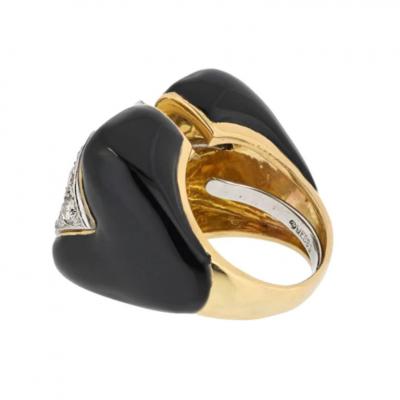 David Webb DAVID WEBB PLATINUM 18K YELLOW GOLD BLACK ENAMEL AND DIAMOND COCKTAIL RING
