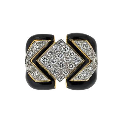 David Webb DAVID WEBB PLATINUM 18K YELLOW GOLD BLACK ENAMEL AND DIAMOND COCKTAIL RING