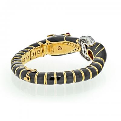 David Webb DAVID WEBB PLATINUM 18K YELLOW GOLD BLACK ENAMEL AND DIAMOND HORSE BRACELET