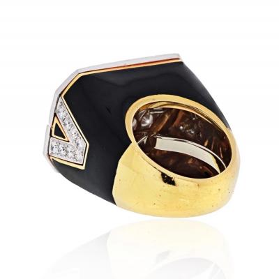 David Webb DAVID WEBB PLATINUM 18K YELLOW GOLD BLACK ENAMEL AND DIAMOND RING