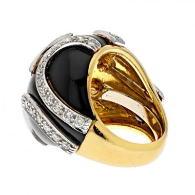 David Webb DAVID WEBB PLATINUM 18K YELLOW GOLD BLACK ENAMEL DIAMOND BOMBE RING