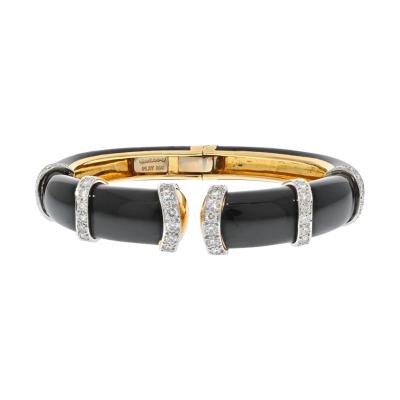 David Webb DAVID WEBB PLATINUM 18K YELLOW GOLD BLACK ENAMEL DIAMOND CUFF BRACELET