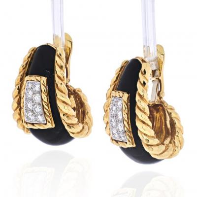 David Webb DAVID WEBB PLATINUM 18K YELLOW GOLD BLACK ENAMEL DIAMOND EARRINGS