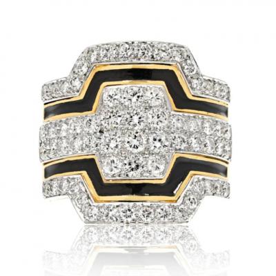David Webb DAVID WEBB PLATINUM 18K YELLOW GOLD BLACK ENAMEL DIAMOND RING