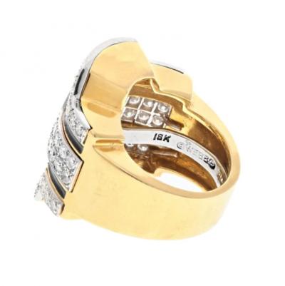 David Webb DAVID WEBB PLATINUM 18K YELLOW GOLD BLACK ENAMEL DIAMOND RING
