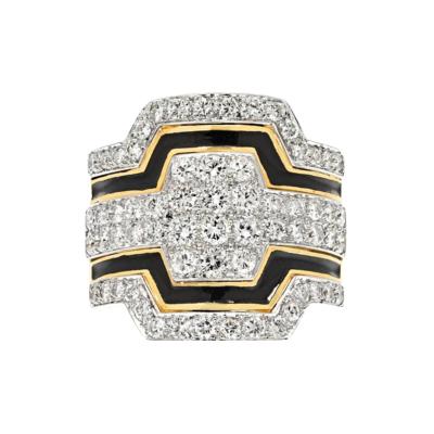 David Webb DAVID WEBB PLATINUM 18K YELLOW GOLD BLACK ENAMEL DIAMOND RING